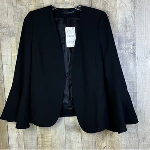 Zara Woman USA Small lined Open Front Jacket with Faux Pockets & Bell Sleeves